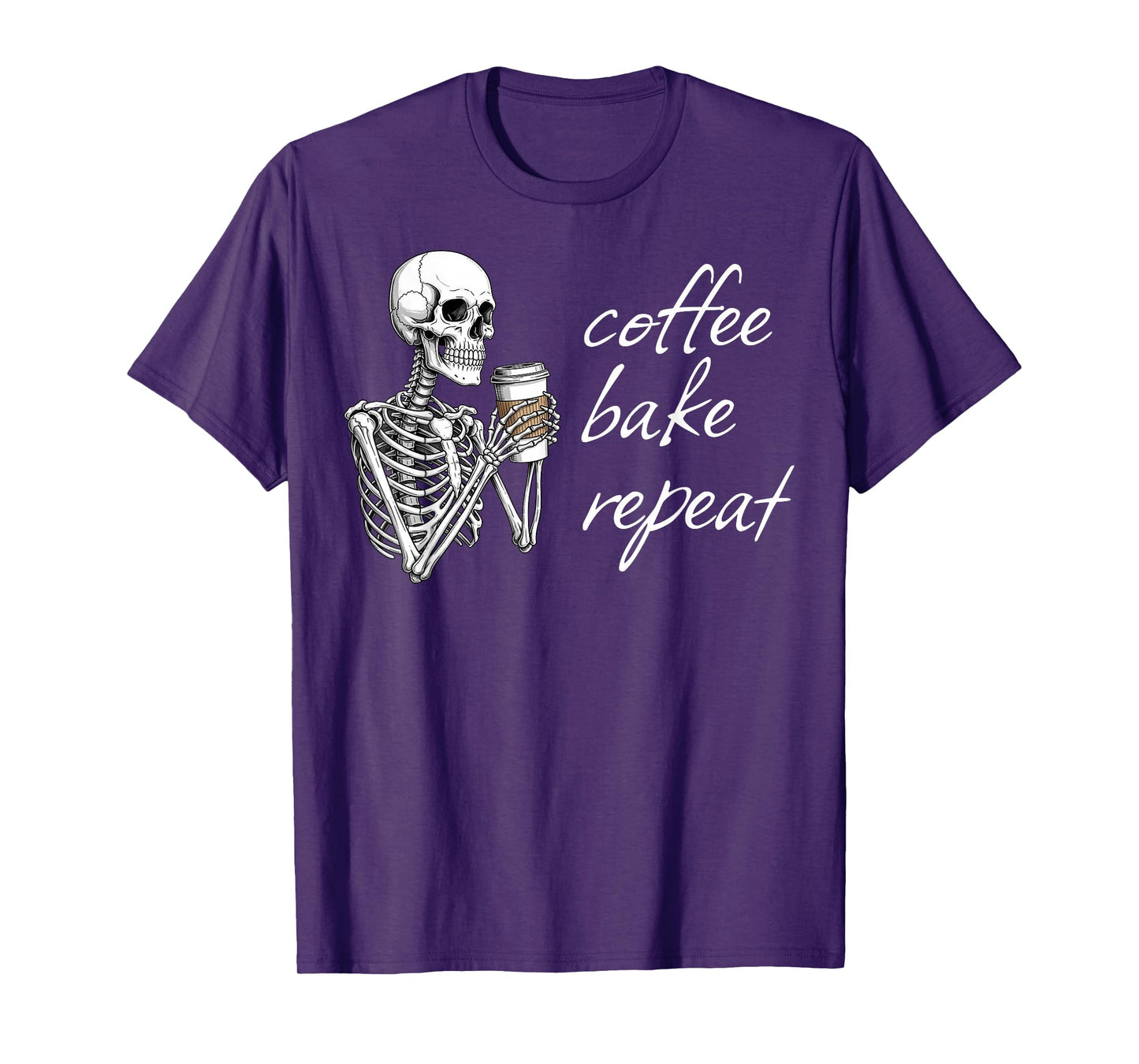 Coffee Bake Repeat Skeleton Baker Spooky Halloween Bakery T-Shirt