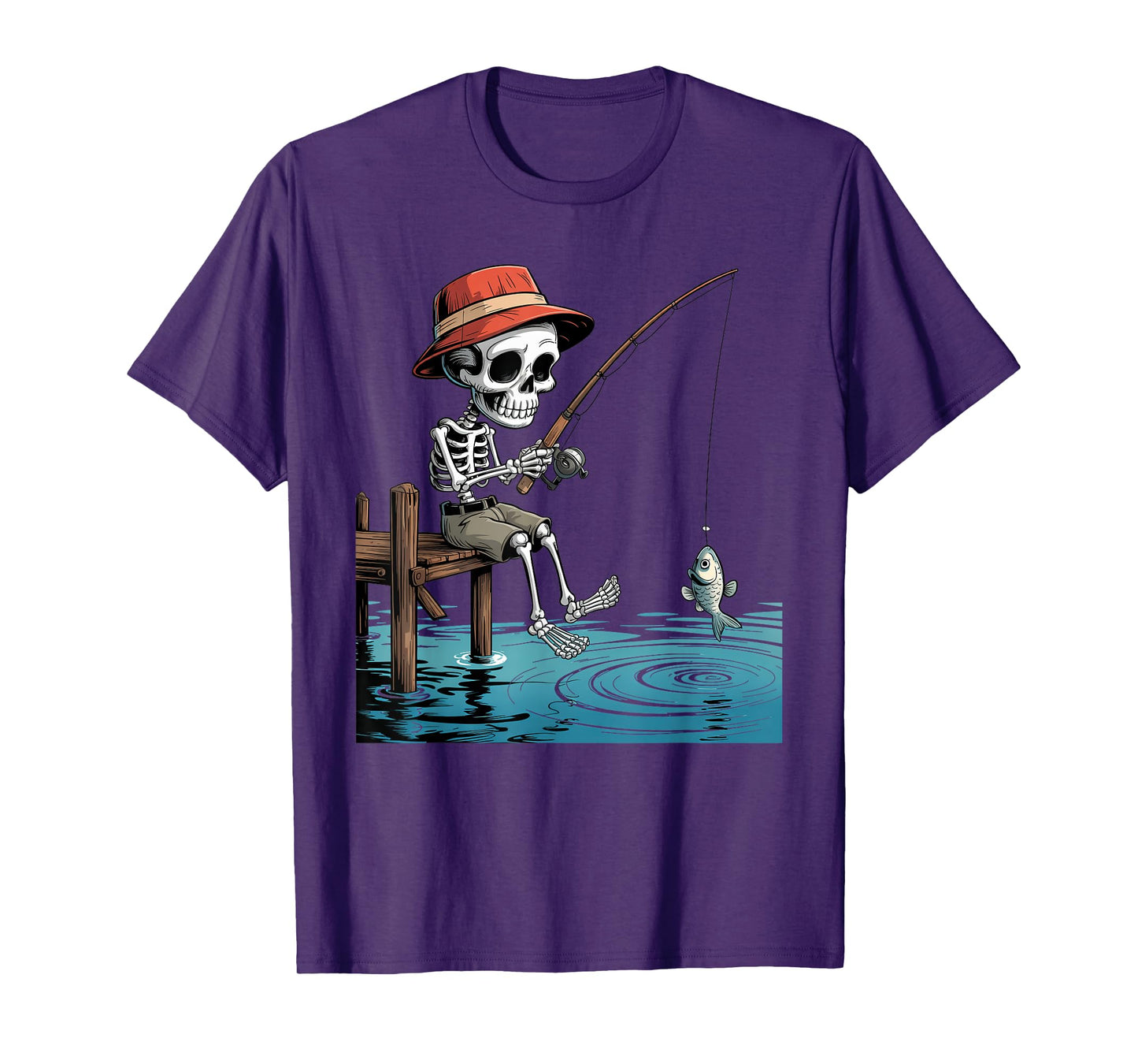 Halloween Creepy Skeleton Fishing Spooky Season Mens Womens T-Shirt