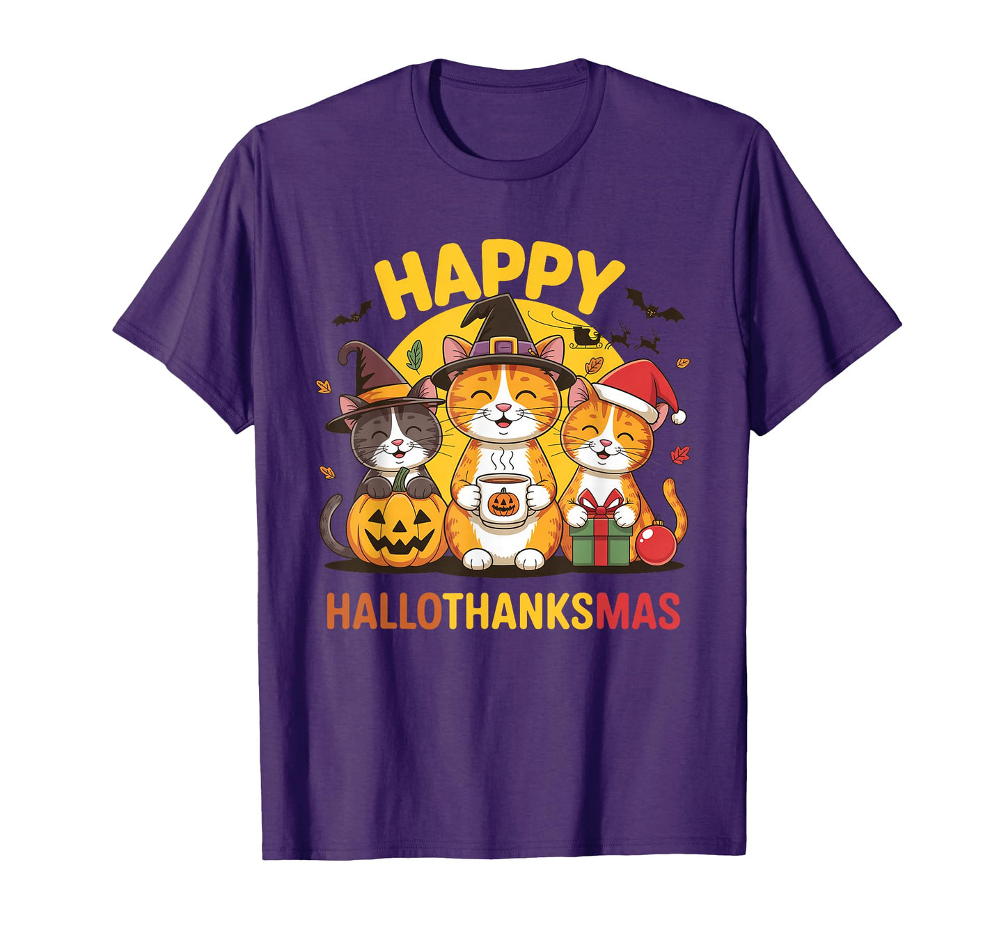 Cat Hallothanksmas Kitten Halloween Thanksgiving Christmas T-Shirt