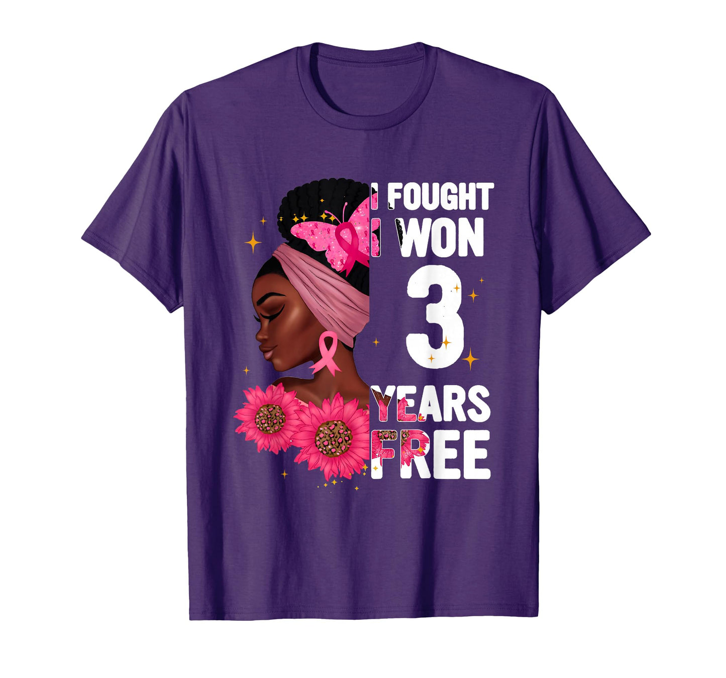 I Fought I Won 3 Year Free Breast Cancer Black Women T-Shirt