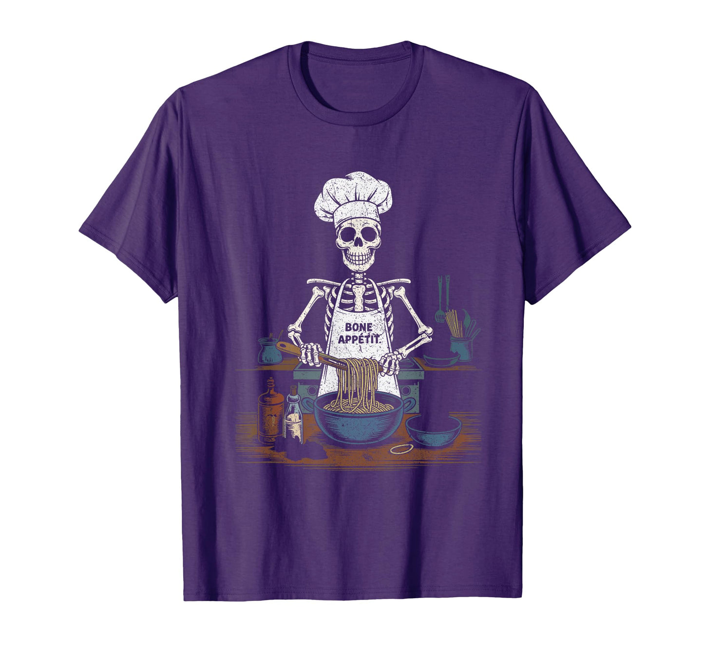 Bone Appetit Skeleton Chef Cooking Pasta Funny Halloween T-Shirt