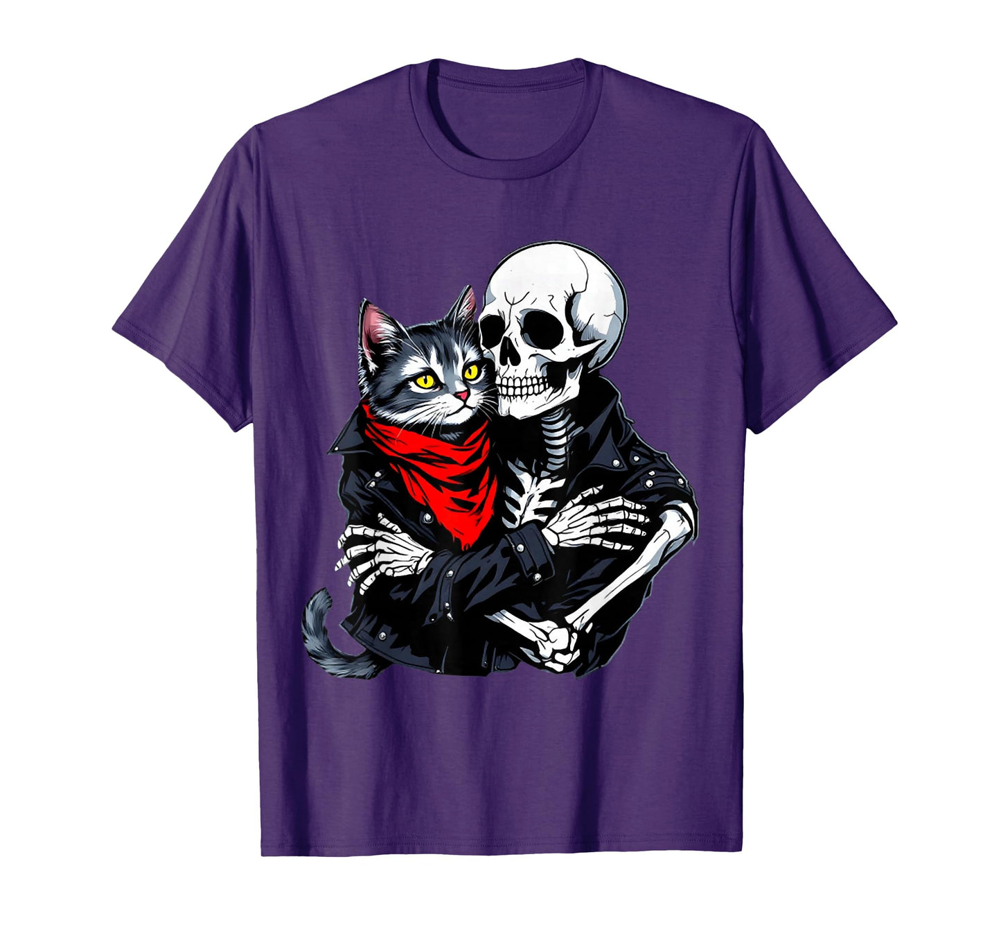 Skeleton Hugging Cat Halloween Cat Lover Cat Mom Dad T-Shirt