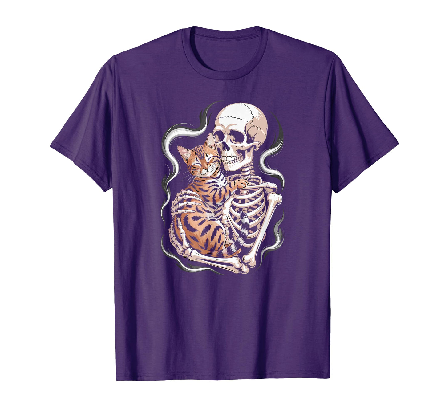 Skeleton Hugging Cat Halloween Cat Lover Cat Dad Mom T-Shirt