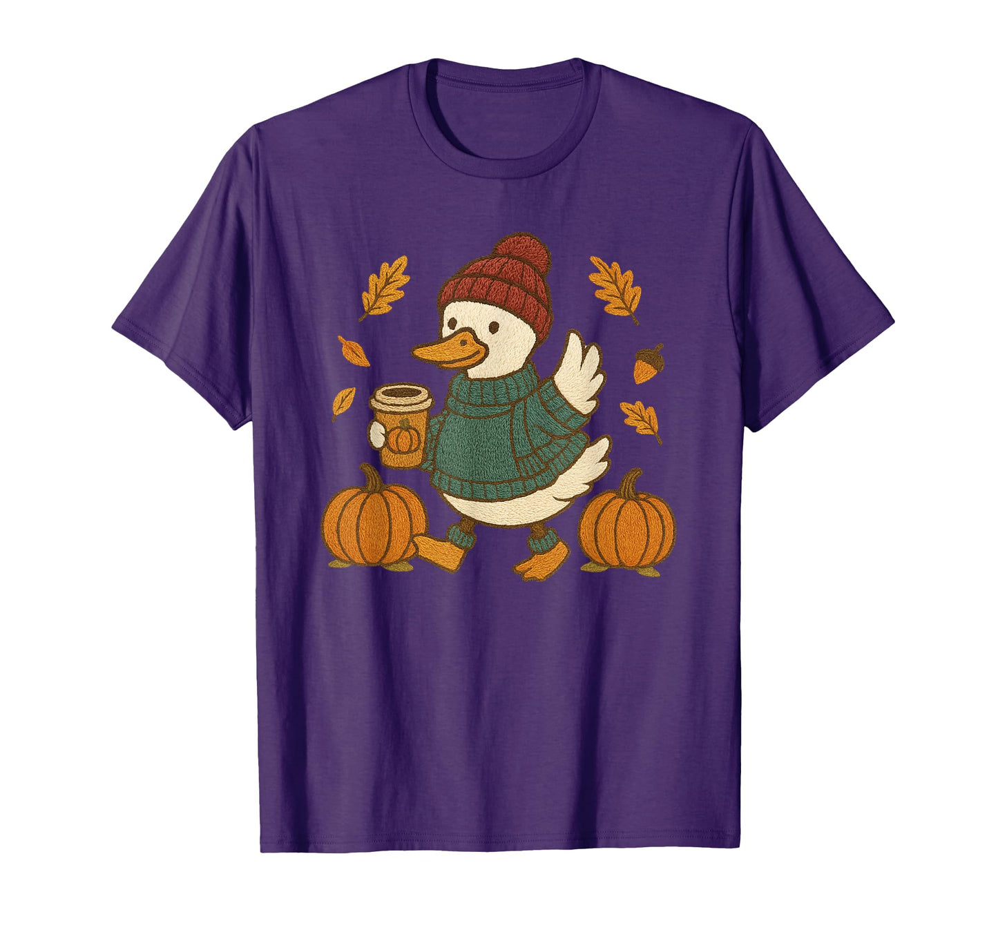 Cozy Autumn Duck Pumpkin Coffee Lovers Fall Tee T-Shirt
