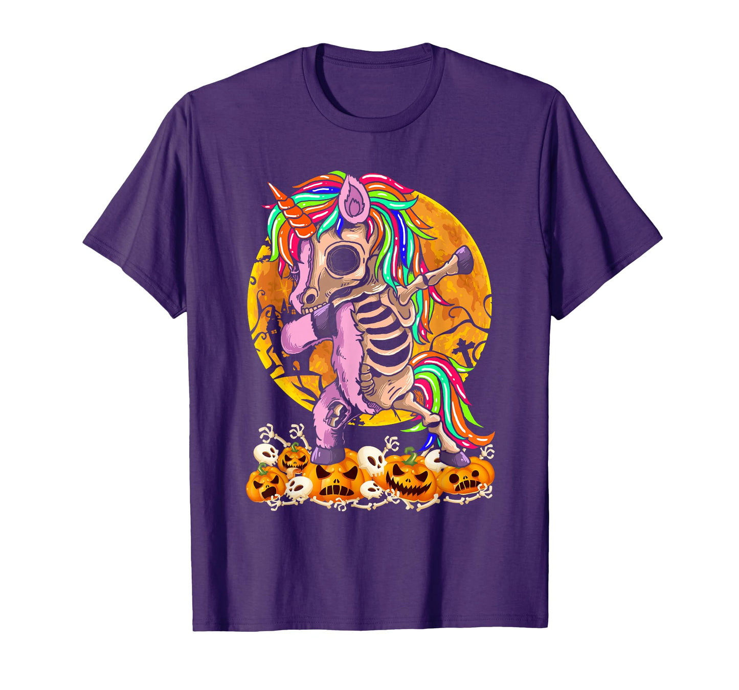 Unicorn Zombie Skeleton Dabbing Pumpkin Scary Halloween T-Shirt