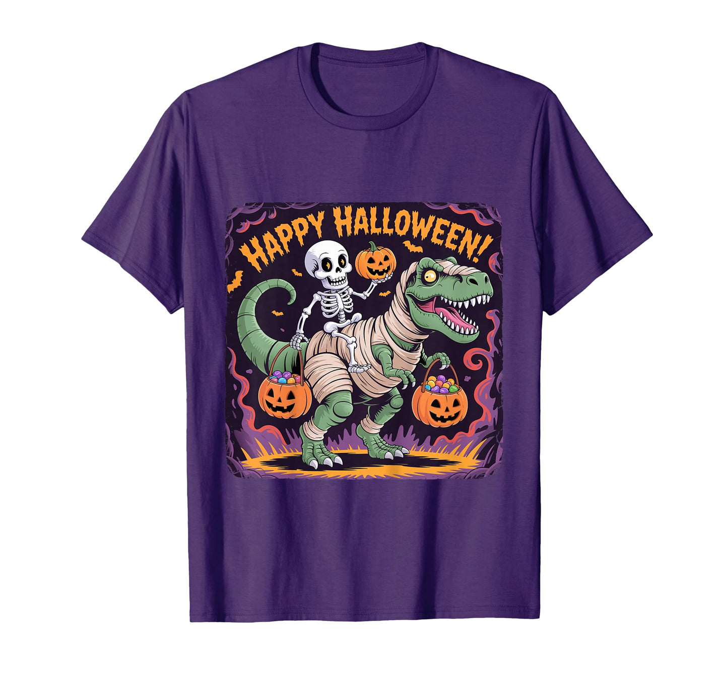 Skeleton Riding Mummy T-Rex Dinosaur Costume Halloween T-Shirt