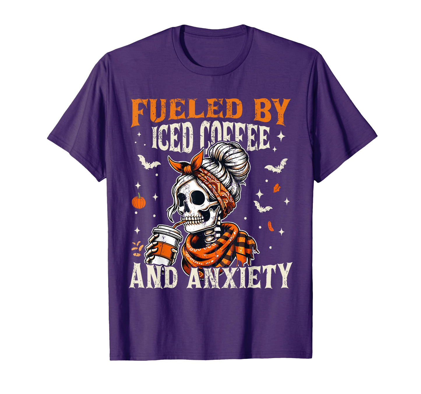 Fueled by Iced Coffee and Anxiety Funny Coffee Halloween T-Shirt