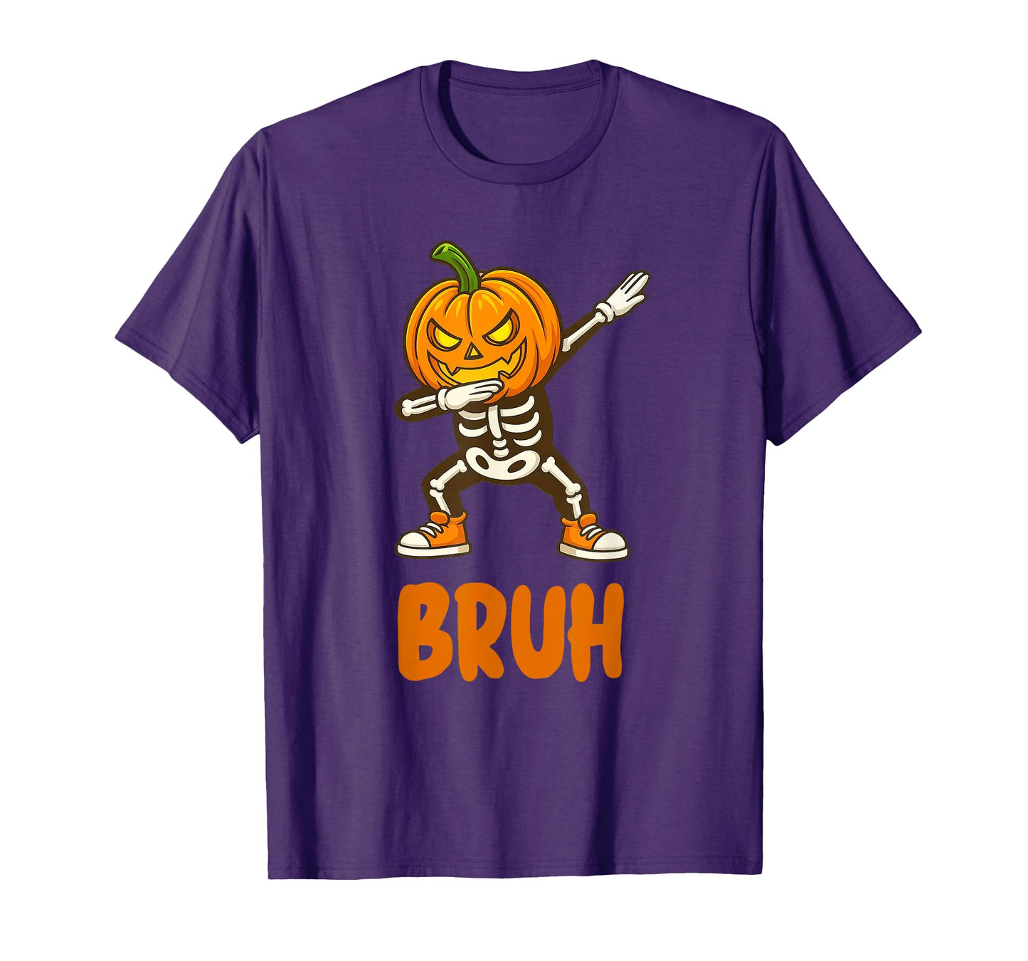 Bruh Skeleton Halloween Dabbing Boys Pumpkin Jack O Lantern T-Shirt