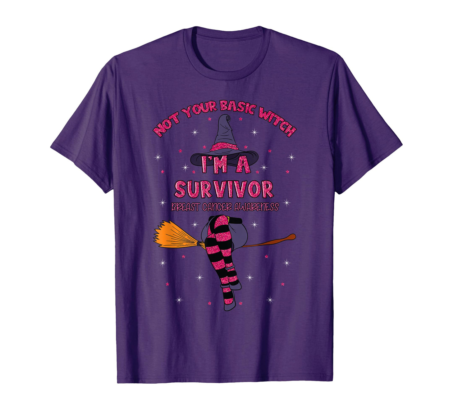 Halloween Witch Pink Awareness Ribbon Breast Cancer Survivor T-Shirt