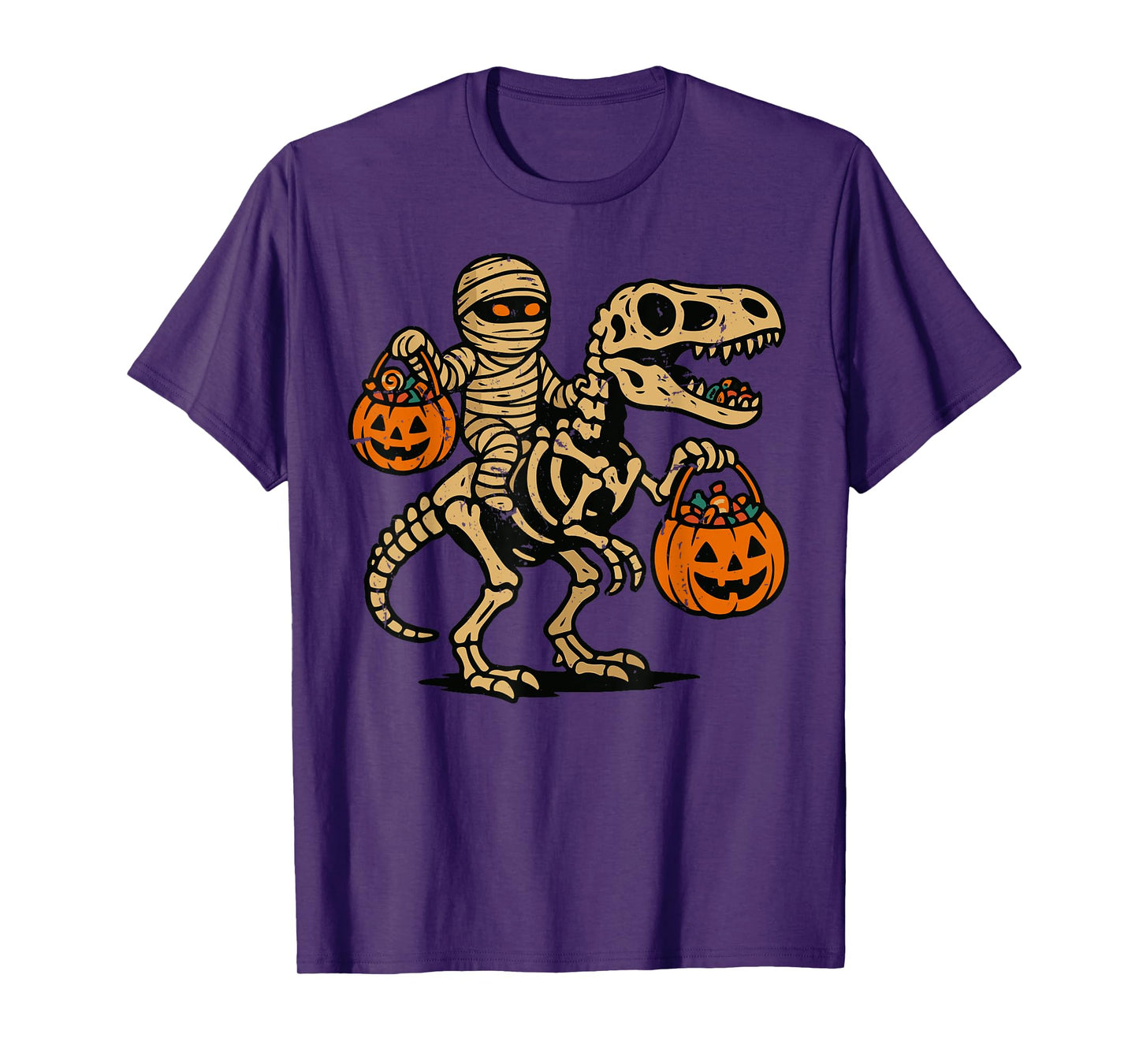 Mummy Skeleton Riding Dinosaur Kids Boys Men Halloween T-Shirt