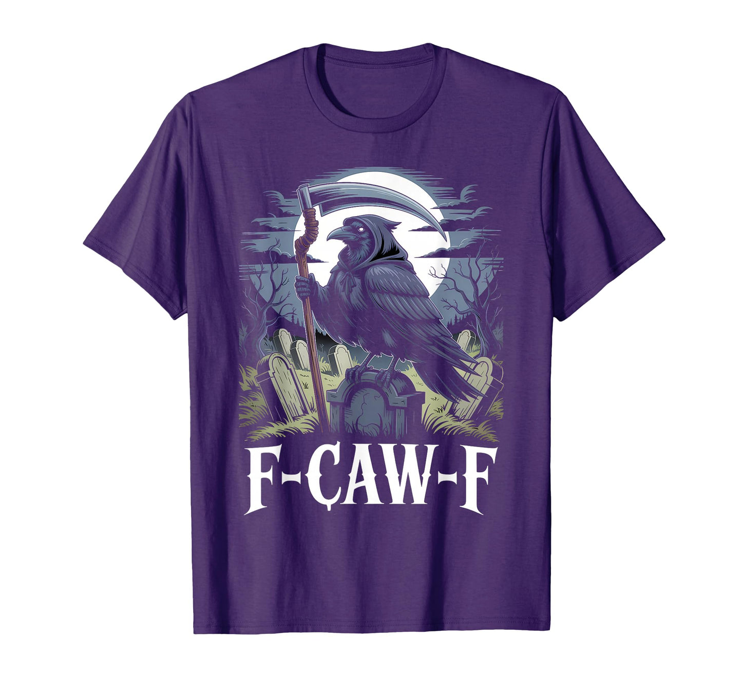 Gothic Grim Reaper Raven on Coffin Dark F-Caw-F Black Crow T-Shirt