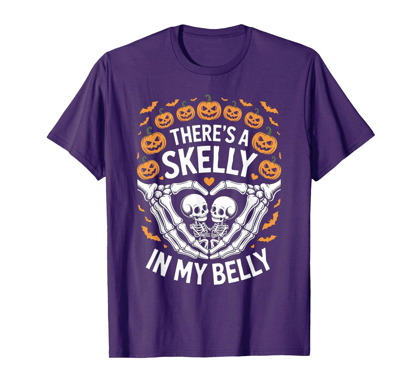 Funny Skeleton There's Skelly in My Belly Pregnant Halloween T-Shirt