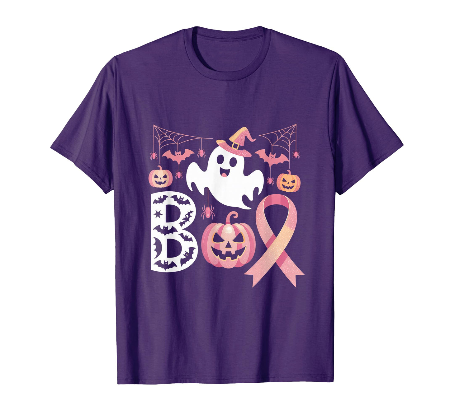 Boo Pink Ribbon Pumpkin Breast Cancer Halloween Ghost Design T-Shirt