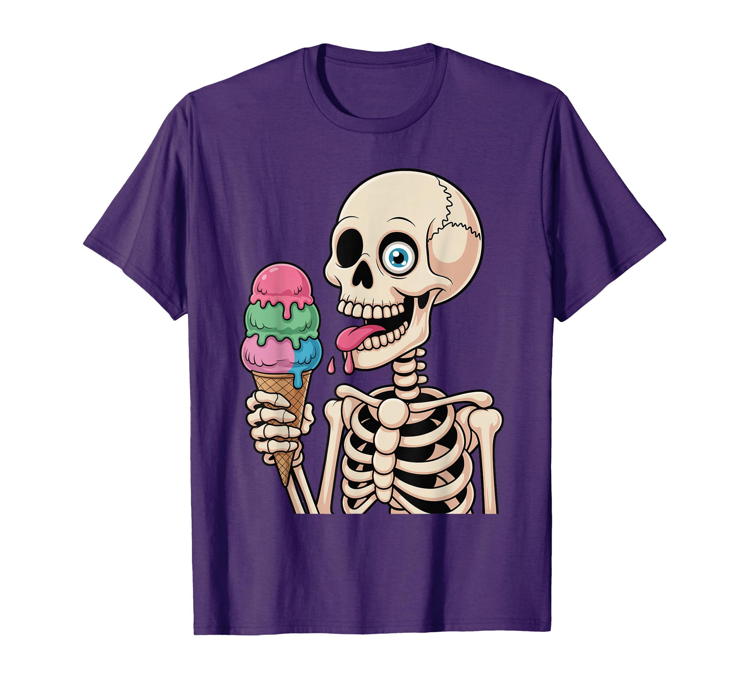 Funny Creepy Skeleton Eating Ice Cream Halloween Costume T-Shirt