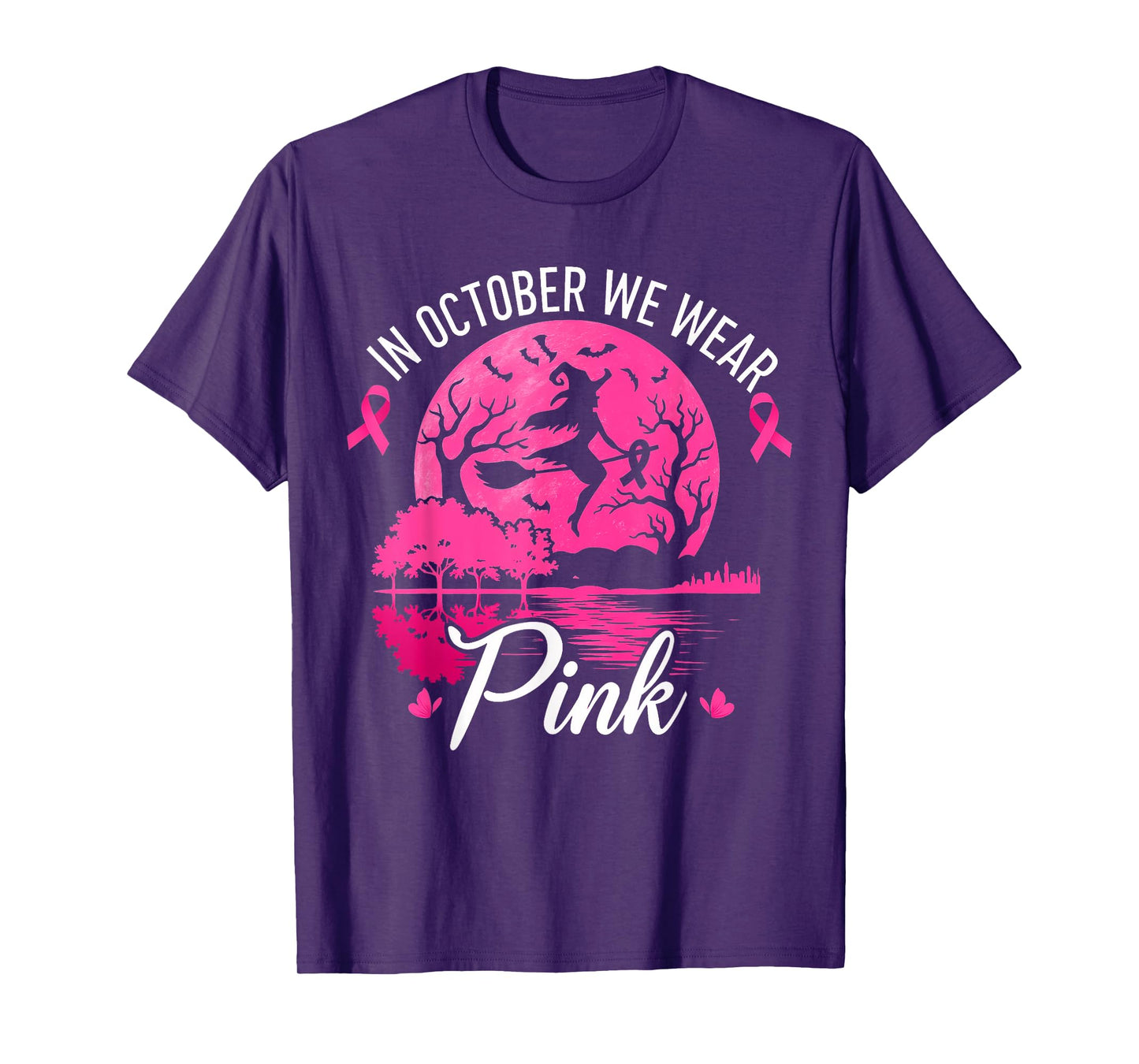 Breast Cancer Women Halloween in October We Wear Pink Witch T-Shirt