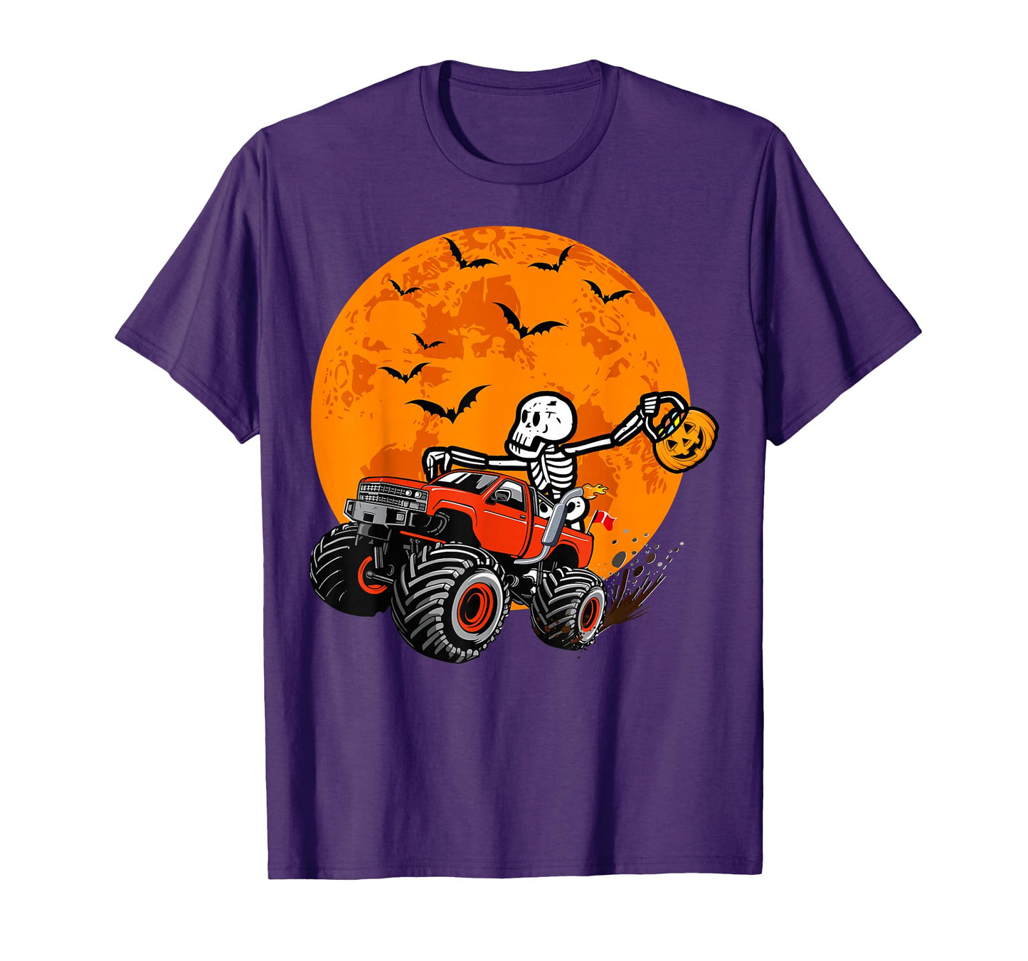 Skeleton Monster Truck Moon Candy Toddler Boys Halloween Kid T-Shirt