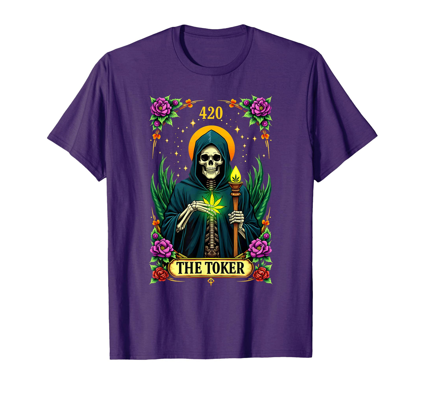 Tarot Card The Toker Cannabis Stoner Skeleton Halloween T-Shirt