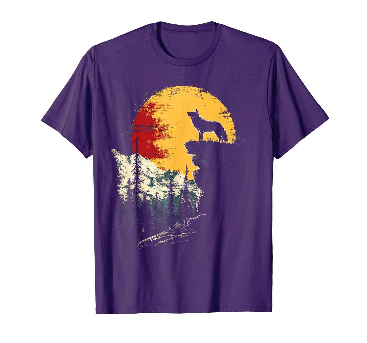 Wolf Graphic Tee Moon Nature Mountains Wildlife Vintage T-Shirt