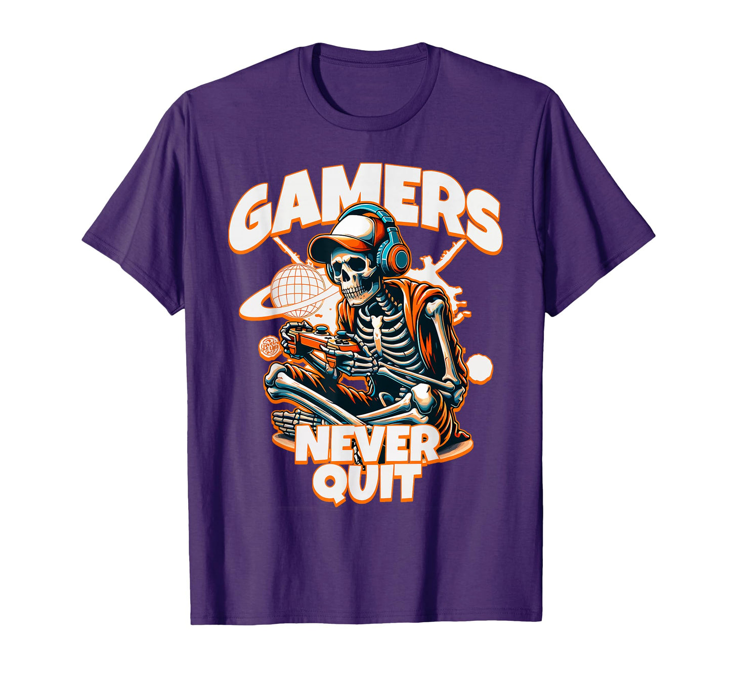 Gamers Never Quit Funny Halloween Skeleton Gaming Quote Boys T-Shirt