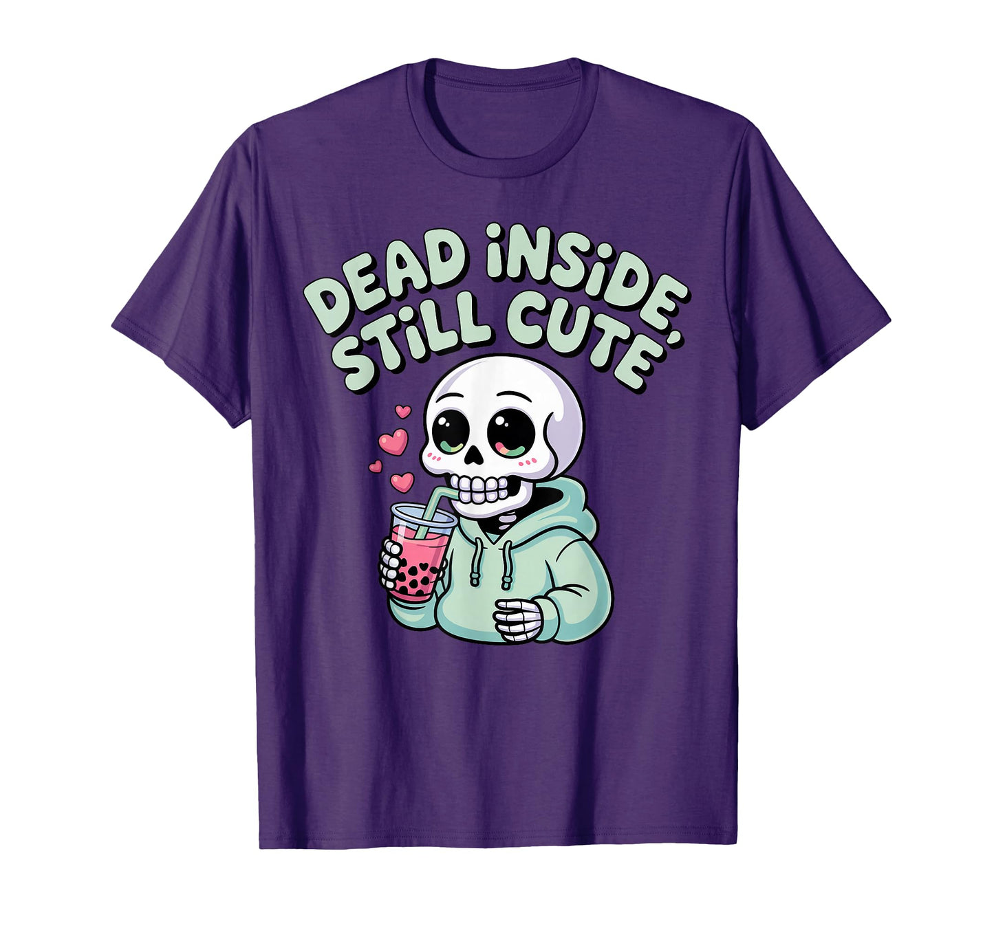 Dead Inside Still Cute Skeleton Boba Sipping T-Shirt