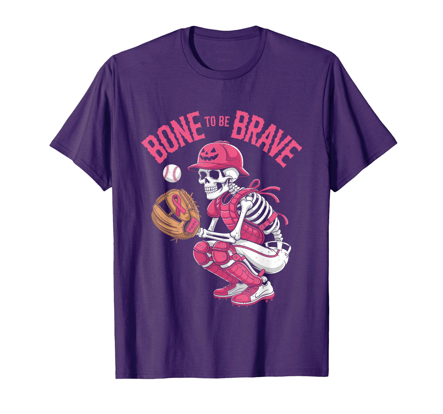 Baseball Skeleton Fighter Halloween Breast Cancer Awareness T-Shirt