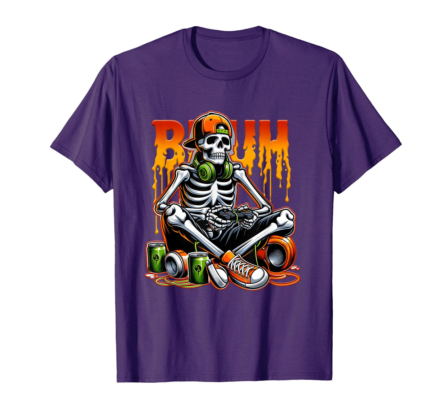Dripping Bruh Halloween Gamer Skeleton Play Video Gaming T-Shirt