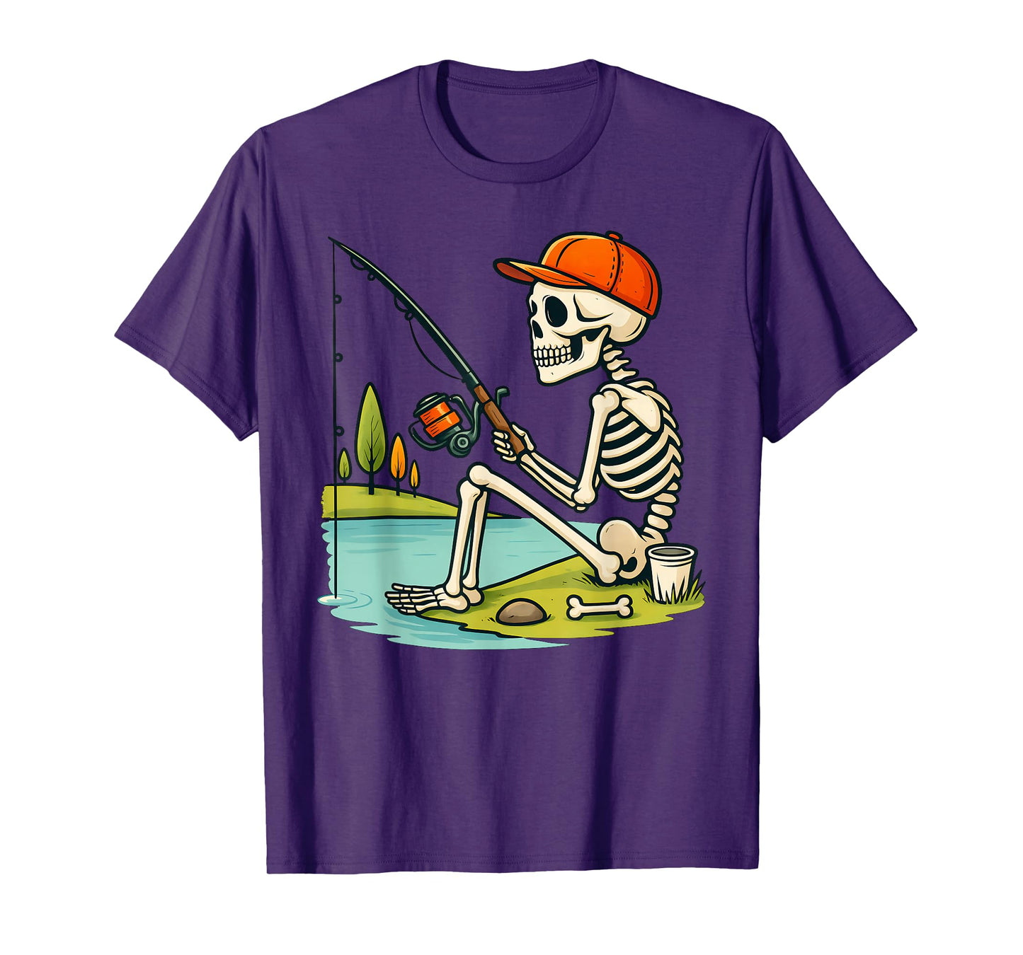 Skeleton Fishing Halloween Costume Funny Fishing Boys Kids T-Shirt