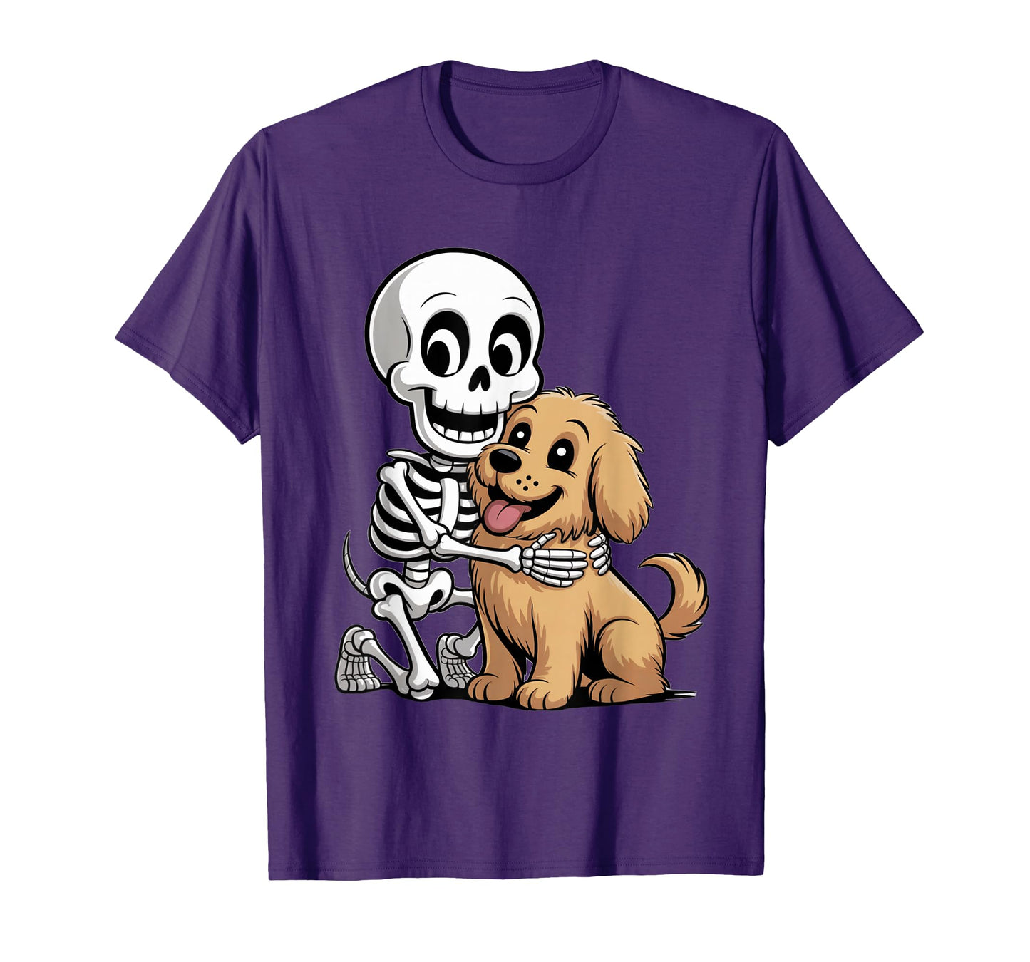Cute Skeleton Hugging Dog Funny Halloween Boys Girls Cute T-Shirt