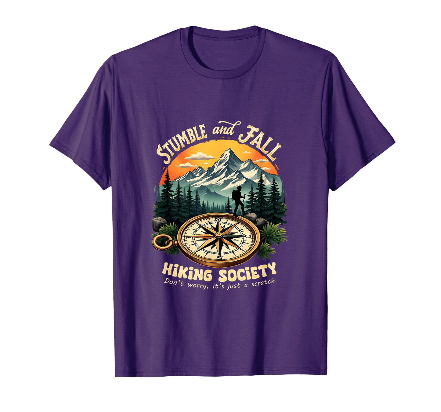 Retro Vintage Hiking and Climbing Costume Vintage Stumble And Fall Hiking Society Don't Worry Hiking T-Shirt - Unisex-Adults, Black, Small, Short Sleeve, Polyester 100%, Nature-T-Shirt