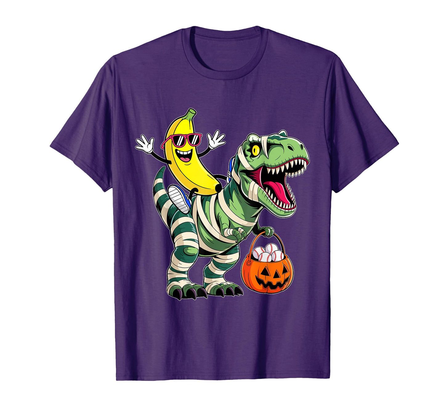 Banana Riding Mummy Dinosaur T rex Halloween Funny Pumpkin T-Shirt
