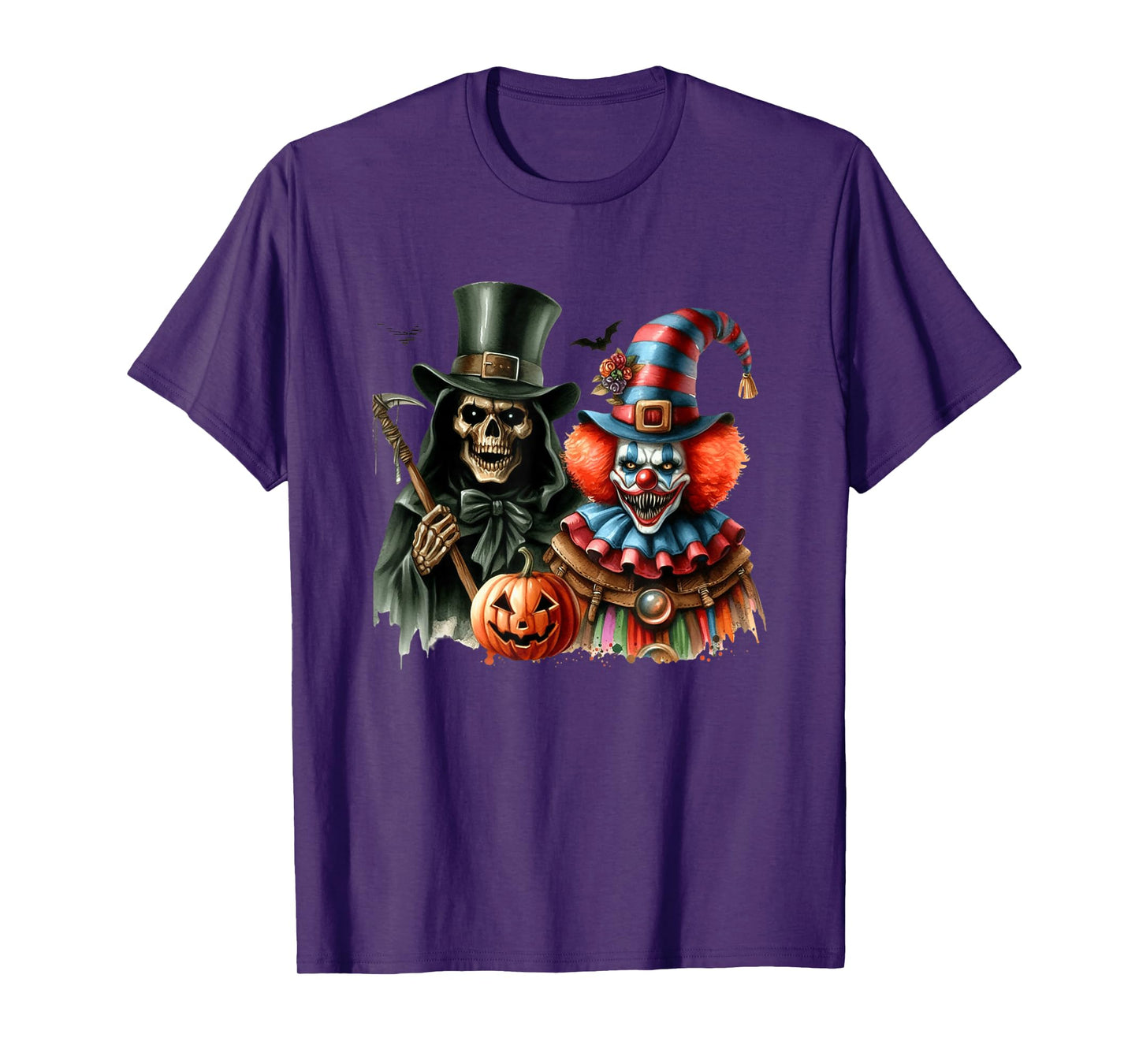 Spooky Halloween Skeleton and Clown Art T-Shirt