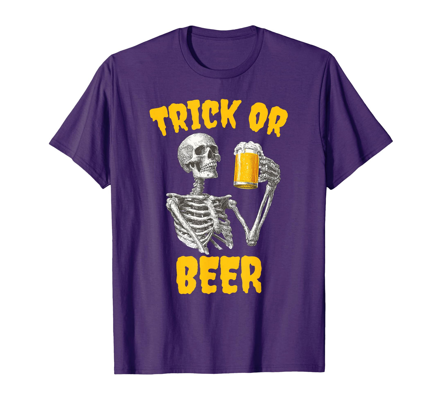 Trick Or Beer, Funny Halloween Skeleton Treat, Spooky Design T-Shirt