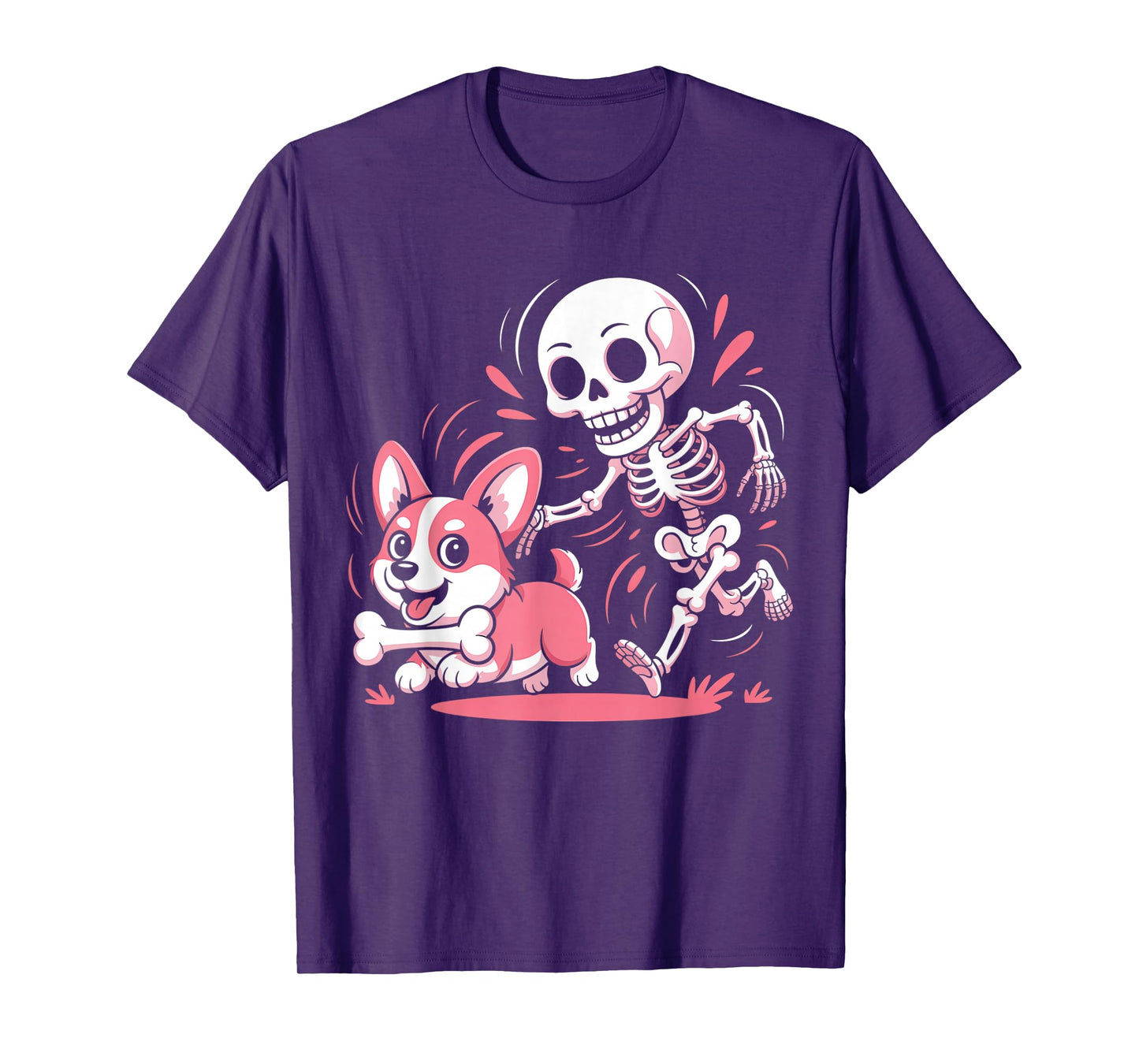 Cute Skeleton Chasing Corgi Halloween Dog Mom Pet Lover T-Shirt