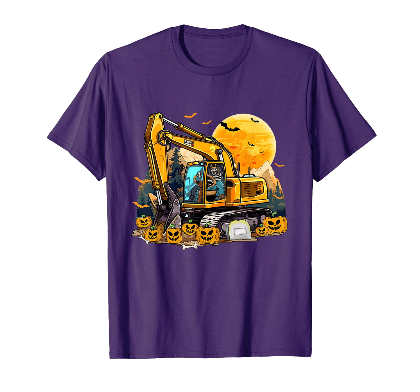 Skeleton Driving Excavator Halloween Driver Kids Boys Men T-Shirt