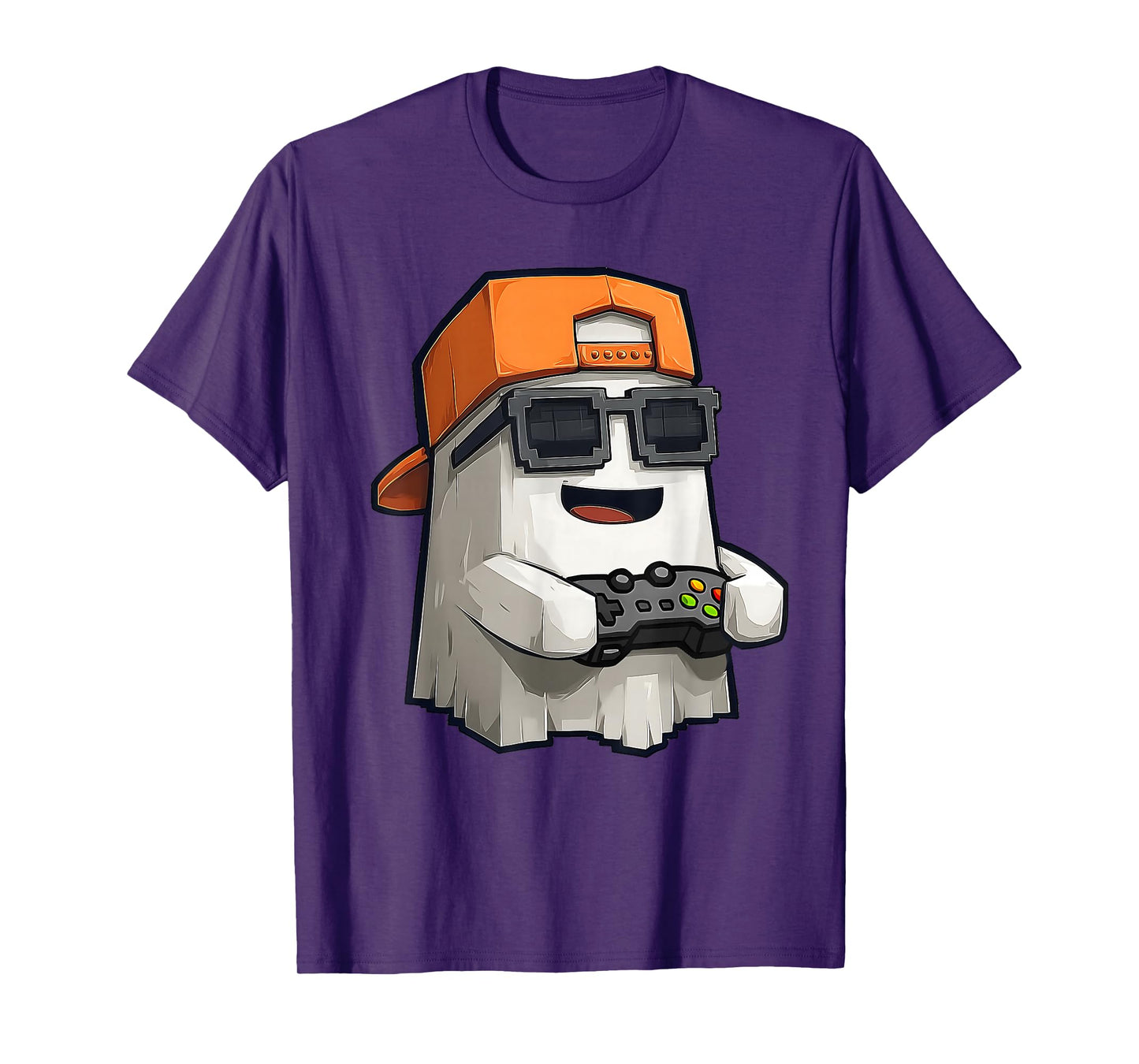 Halloween Ghost Gamer Funny Sunglasses Pixel Video Gaming T-Shirt
