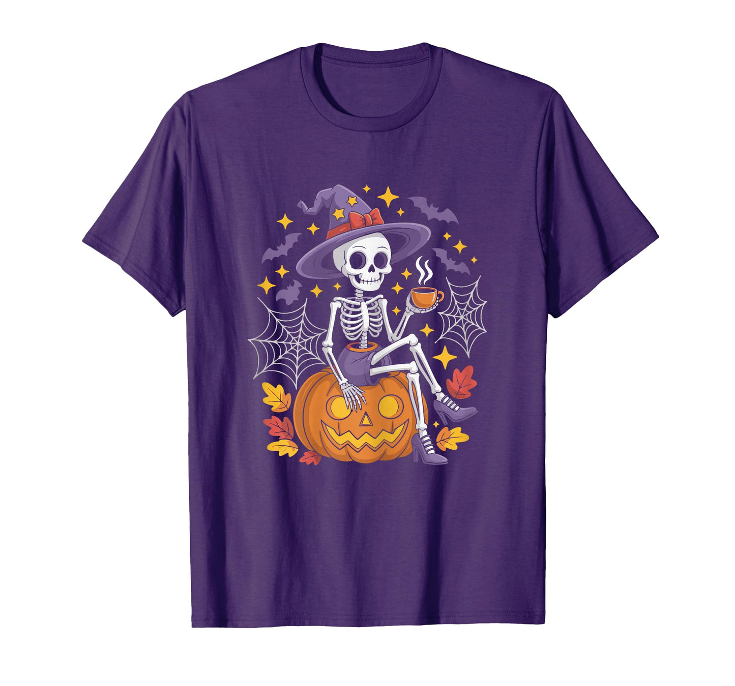 Cute Skeleton Drinking Coffee Halloween Outfit for Women T-Shirt