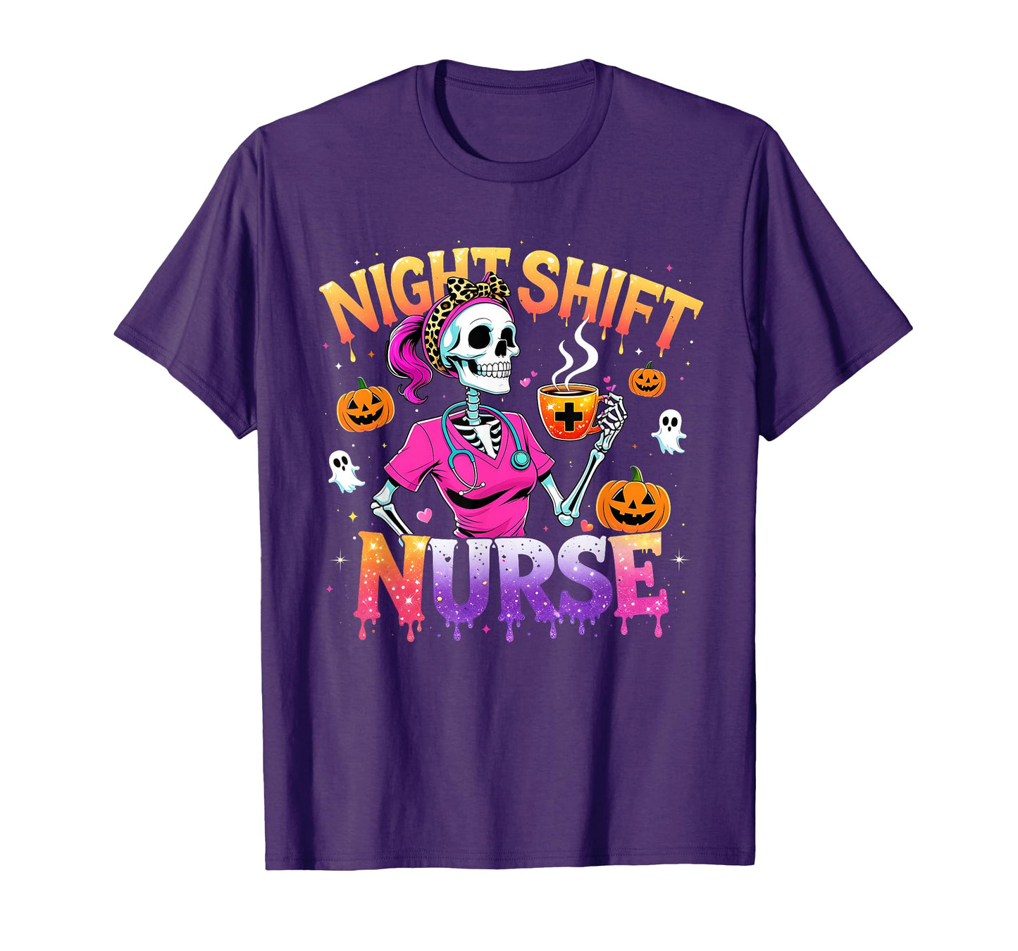 Night Shift Nurse Skeleton Coffee Halloween T-Shirt