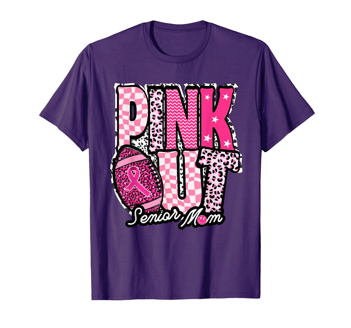 Senior Football Mom Pink Out Breast Cancer Awareness T-Shirt