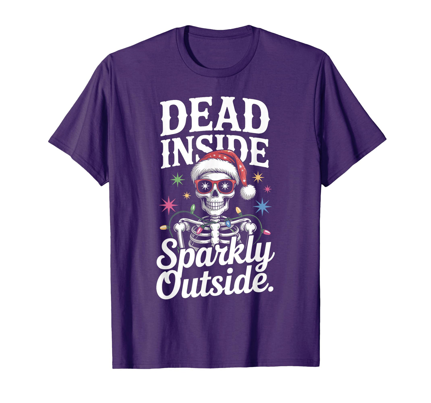 Funny Skeleton Santa Christmas Lights Dark Holiday Xmas T-Shirt