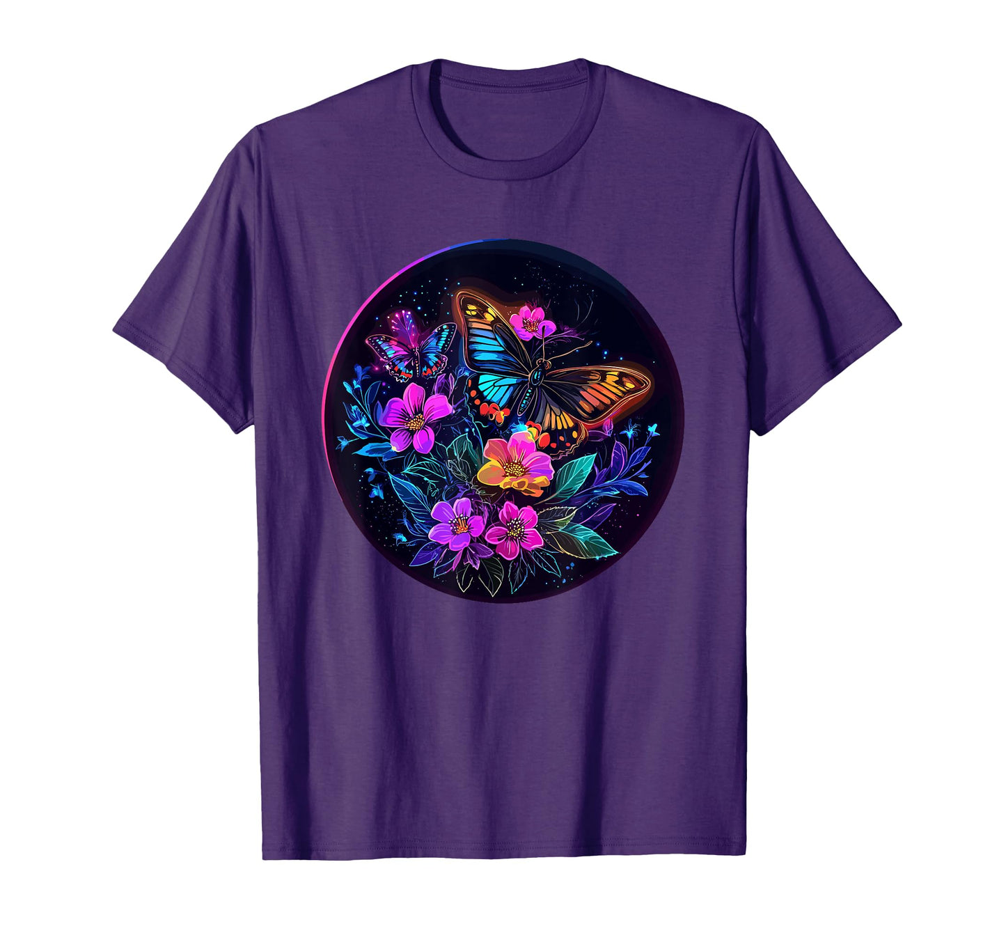 Butterfly And Floral Magic In Night Garden T-Shirt
