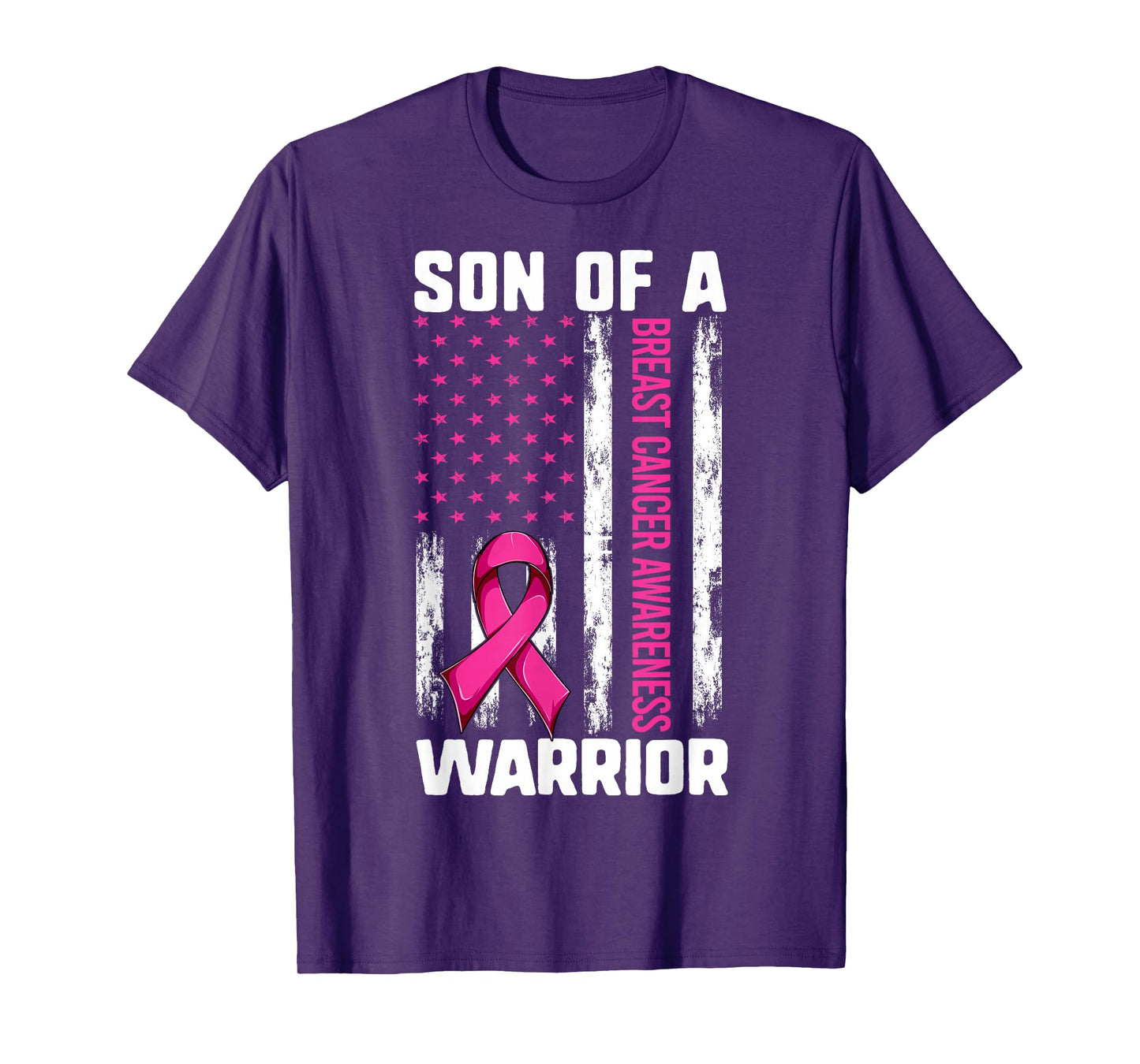 Mom Son Of A Warrior USA Flag Breast Cancer Support T-Shirt