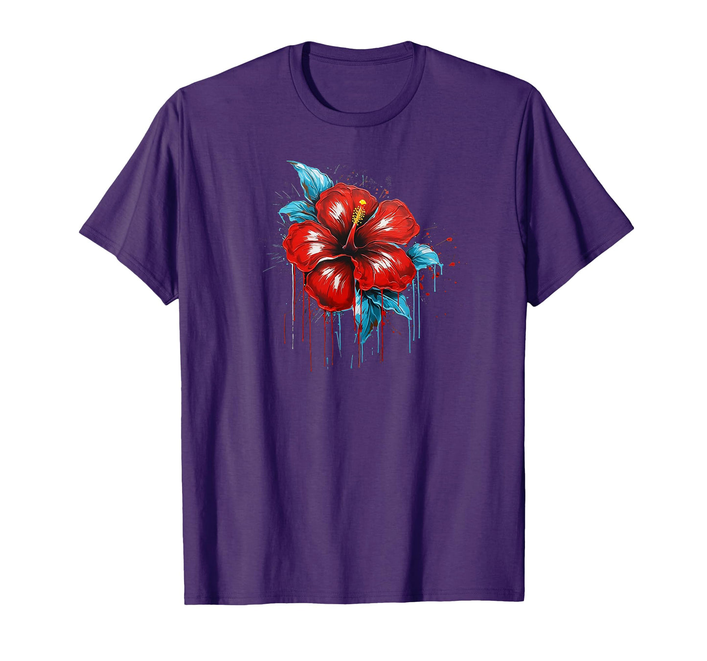 Red Hibiscus Funny Graffiti Trendy Cute Flower Fashion T-Shirt