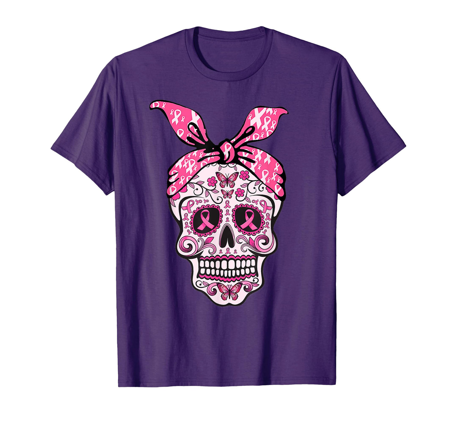 Sugar Skull Pink Ribbon Bandana Calavera Breast Cancer T-Shirt