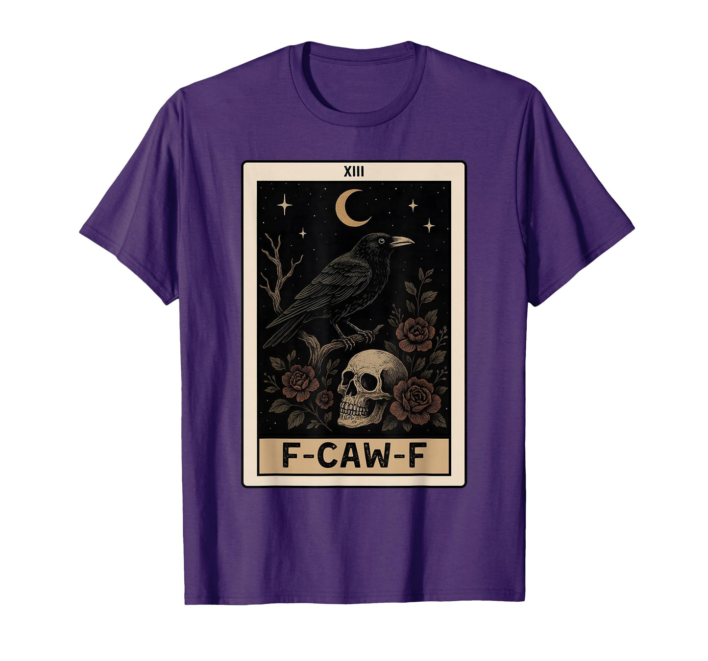 Funny F-Caw-F Black Crow Tarot Card Moon Gothic Adult Humor T-Shirt