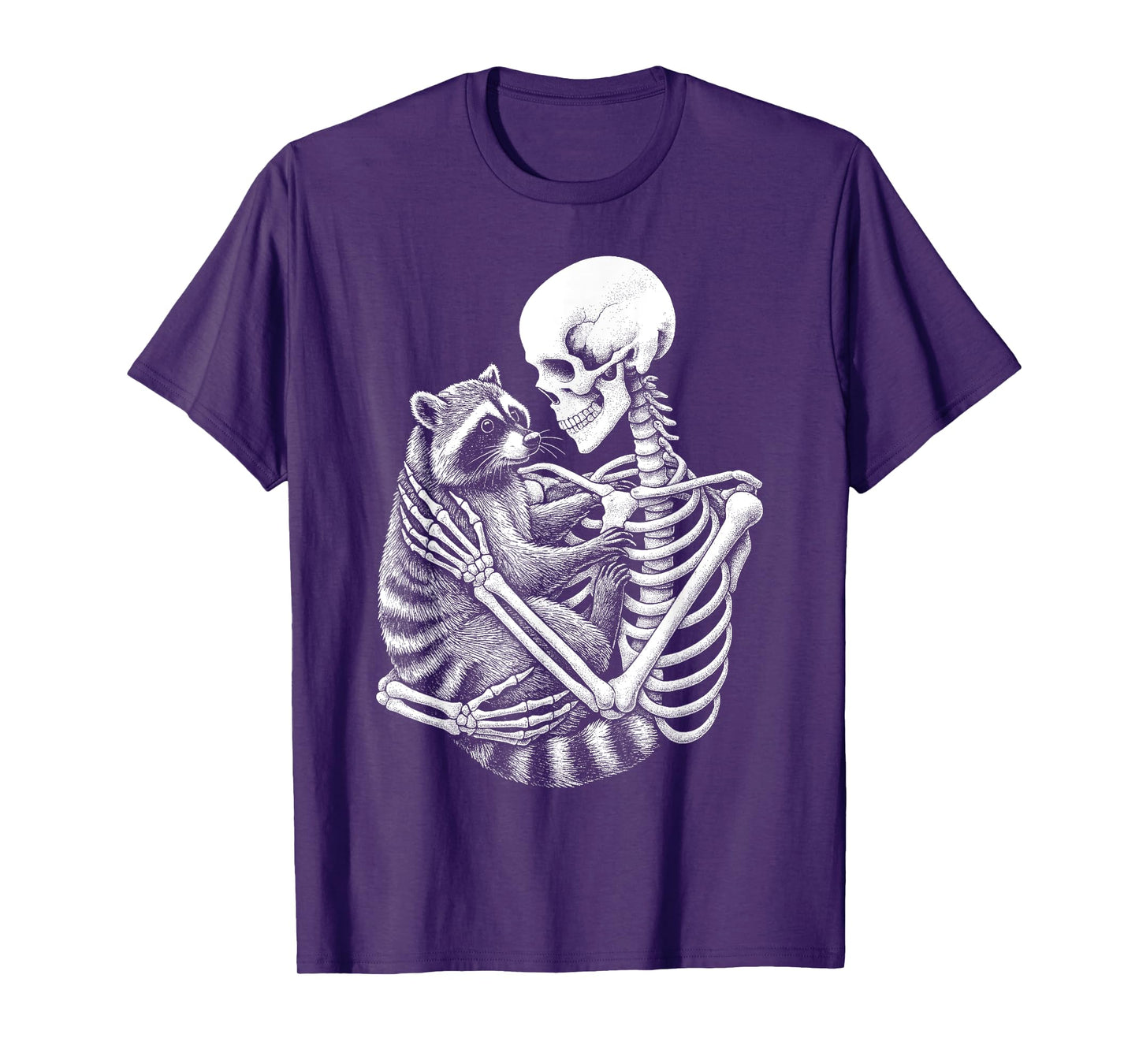 Skeleton Holding A Raccoon Funny Lazy Halloween Costume T-Shirt