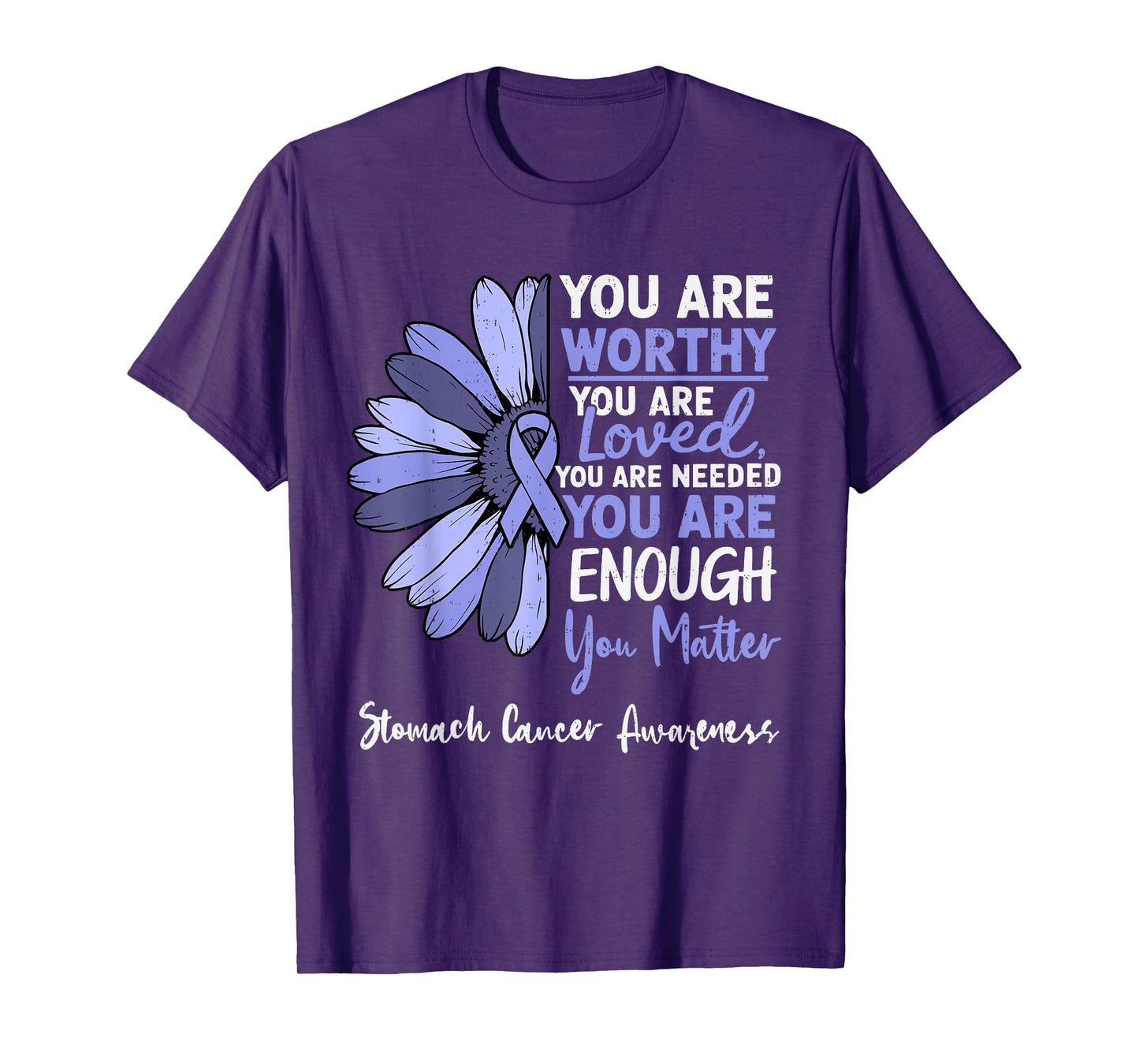 Motivational Stomach Cancer Awareness Ribbon Periwinkle Blue T-Shirt