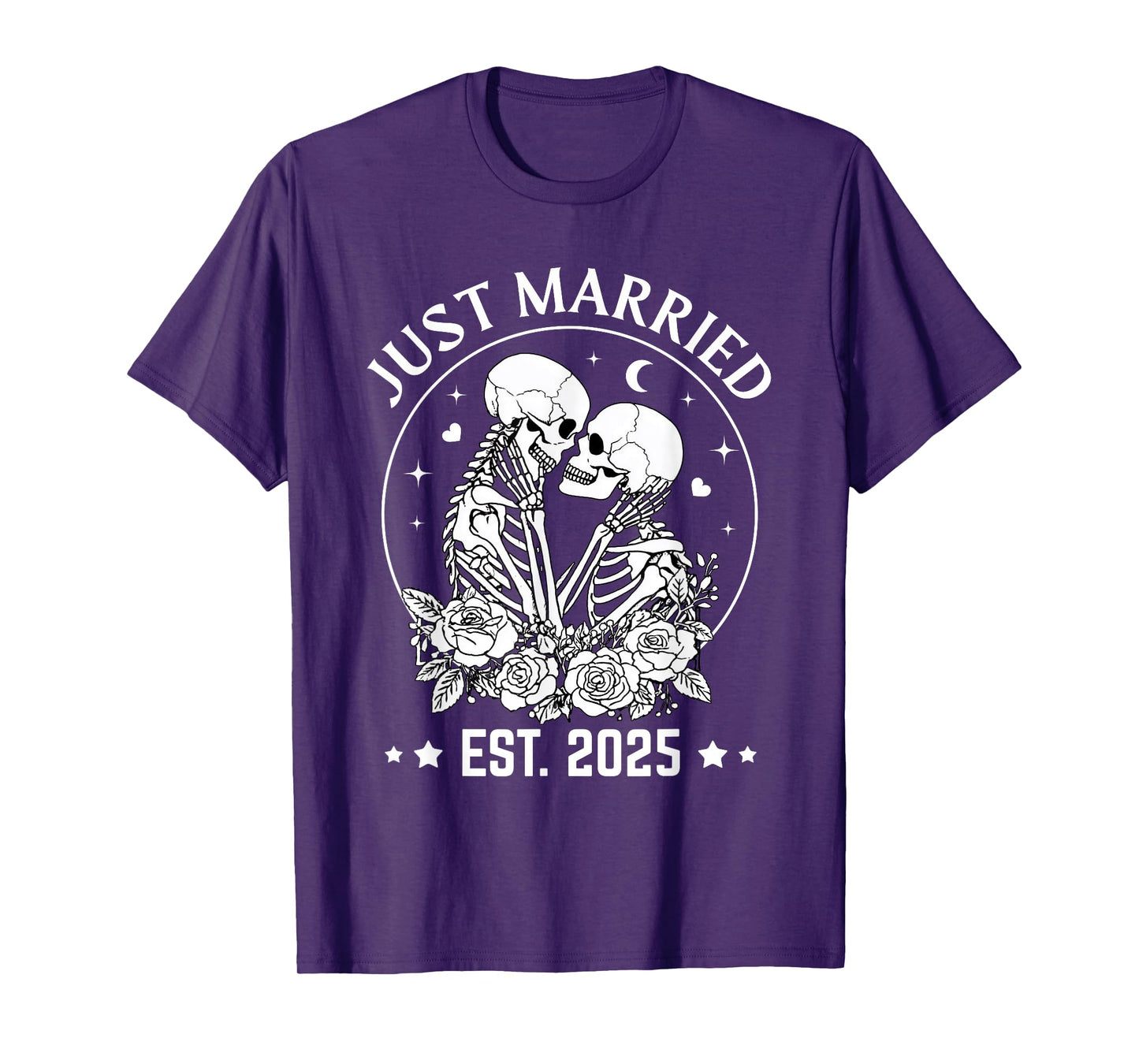 Just Married Est. 2025 Skeleton Couple Halloween Matching T-Shirt