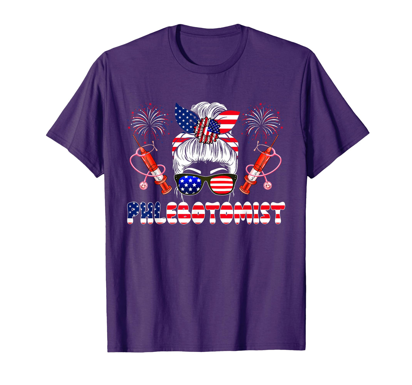 Phlebotomist 4th Of July Woman Bow Tie American Flag Lover T-Shirt
