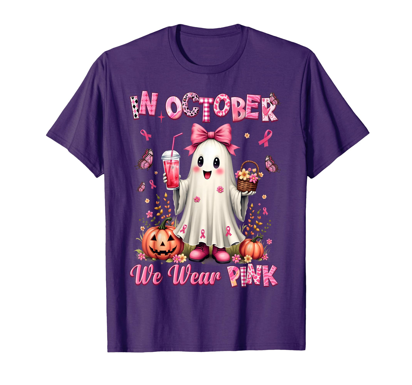 In October We Wear Pink Ghost Breast Cancer Awareness T-Shirt