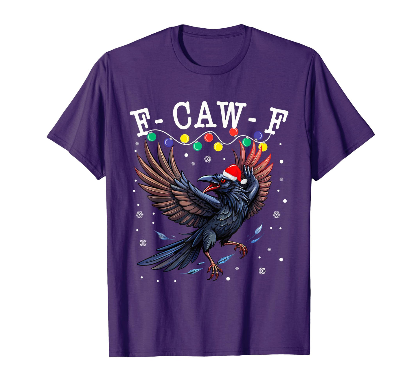 Black Crow F-Caw-F Funny Retro Christmas Lights Santa hat T-Shirt